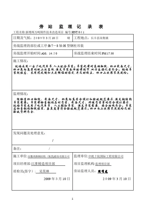 钢结构旁站记录表【可编辑范本】