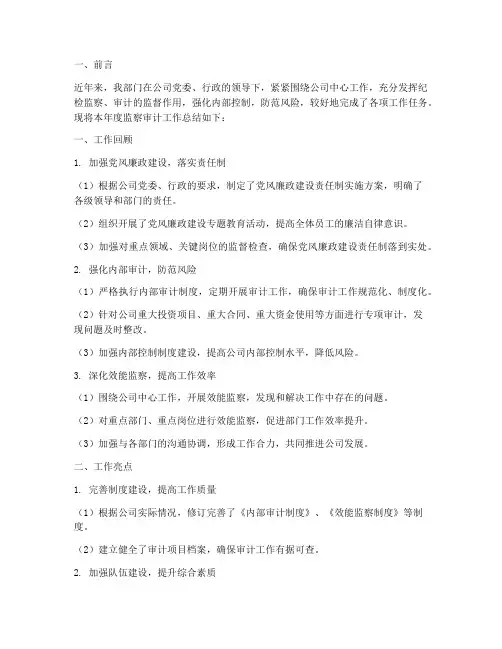 监察审计总结范文