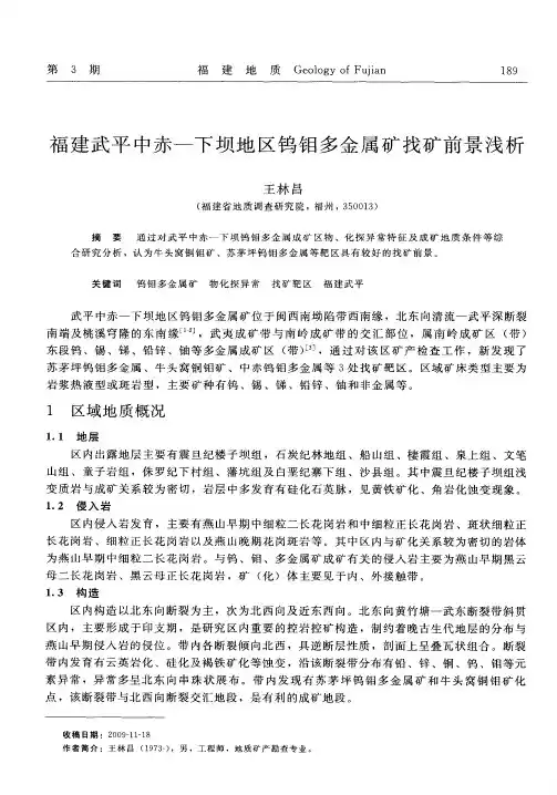 福建武平中赤—下坝地区钨钼多金属矿找矿前景浅析
