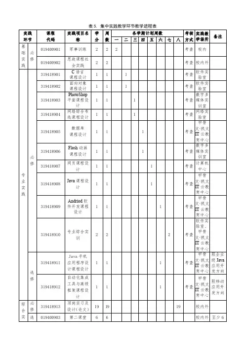集中实践教学环节教学进程表