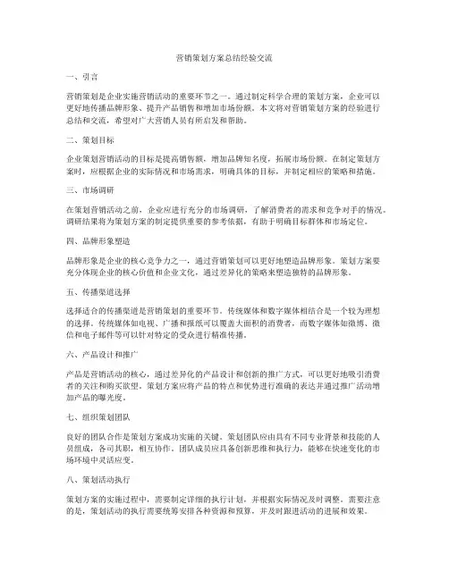 营销策划方案总结经验交流