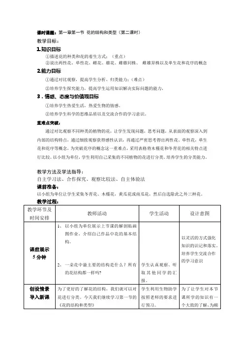 第一章第一节 花的结构和类型(第二课时)