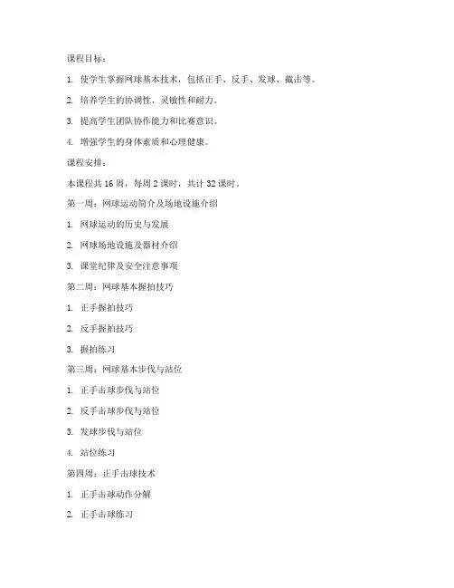 大学网球教案全套设计