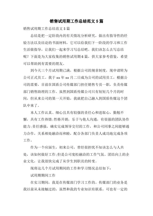 销售试用期工作总结范文5篇