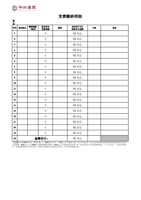 党支部党员党费缴纳记录表模板
