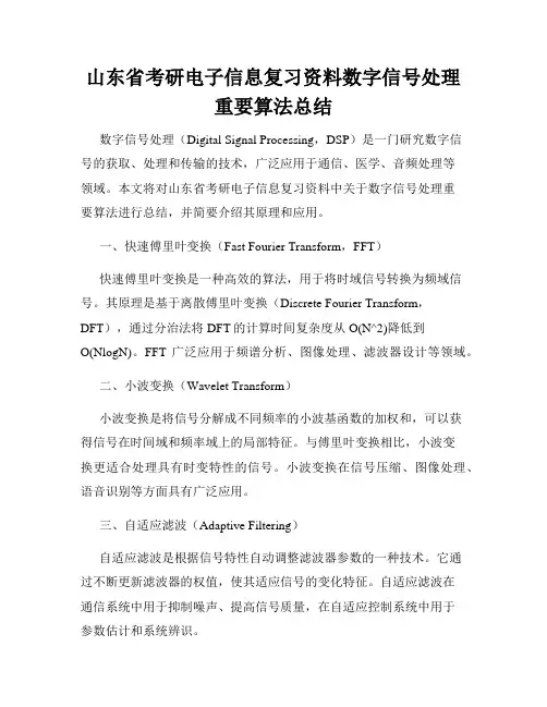 山东省考研电子信息复习资料数字信号处理重要算法总结