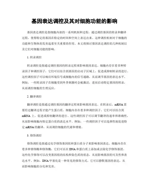 基因表达调控及其对细胞功能的影响