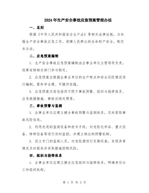 2024年生产安全事故应急预案管理办法