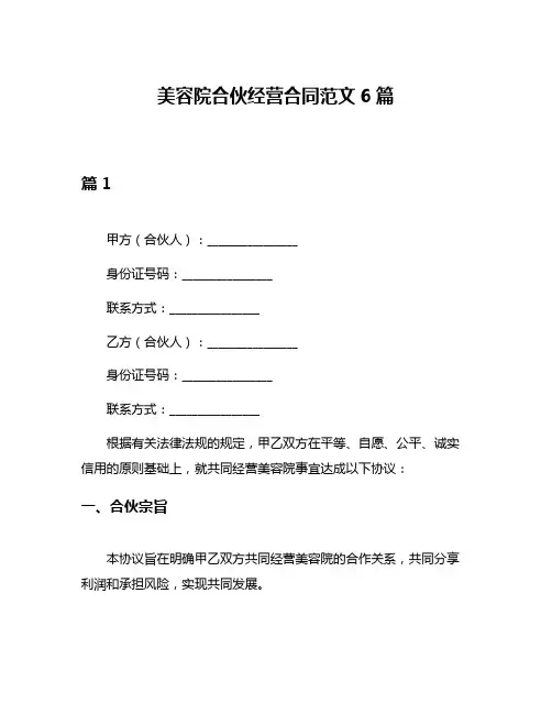 美容院合伙经营合同范文6篇