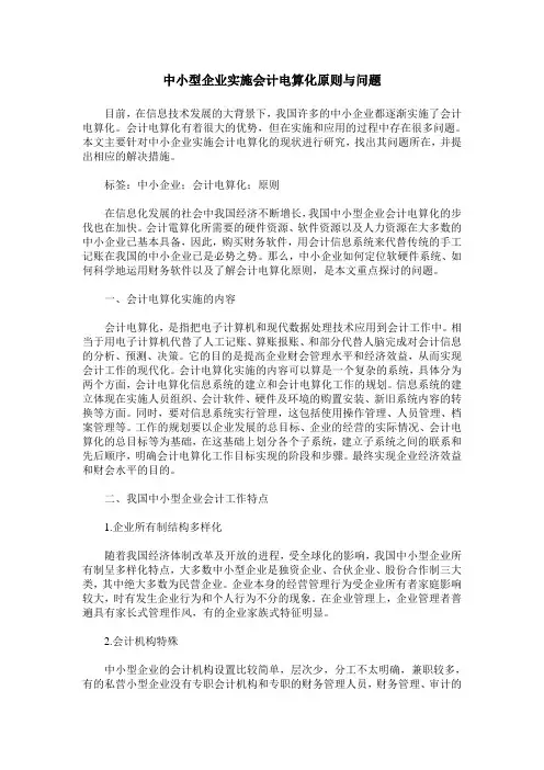 中小型企业实施会计电算化原则与问题