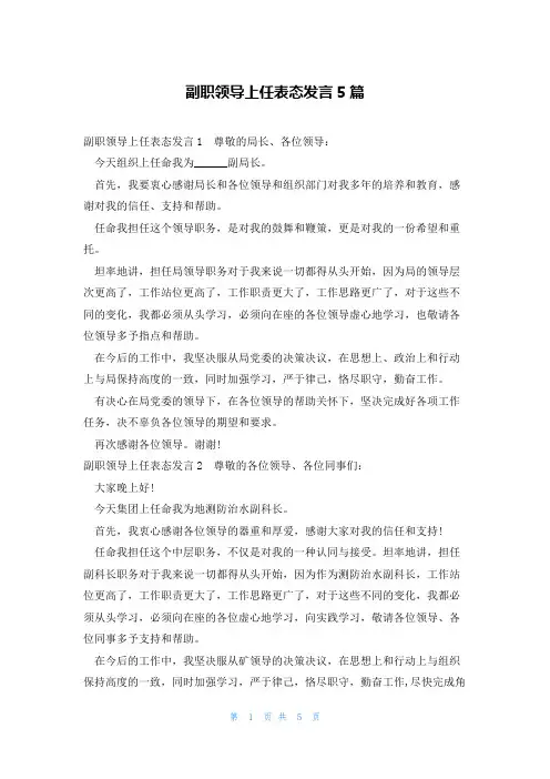 副职领导上任表态发言5篇