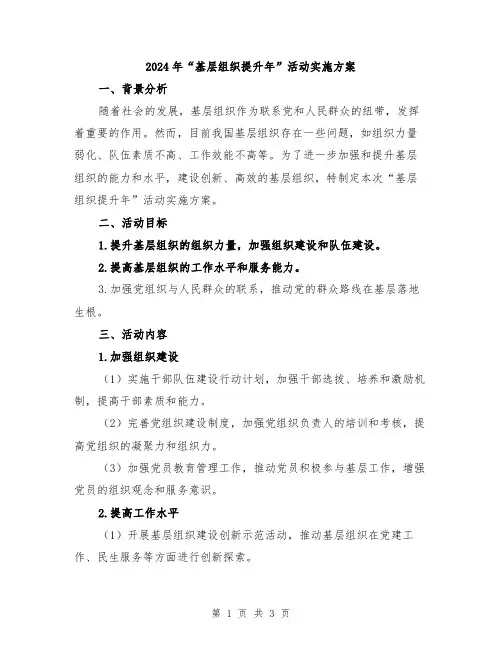 2024年“基层组织提升年”活动实施方案