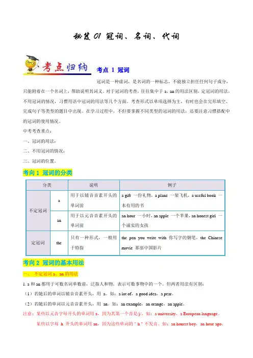 秘籍01 冠词、名词、代词-中考英语抢分秘籍(解析版)