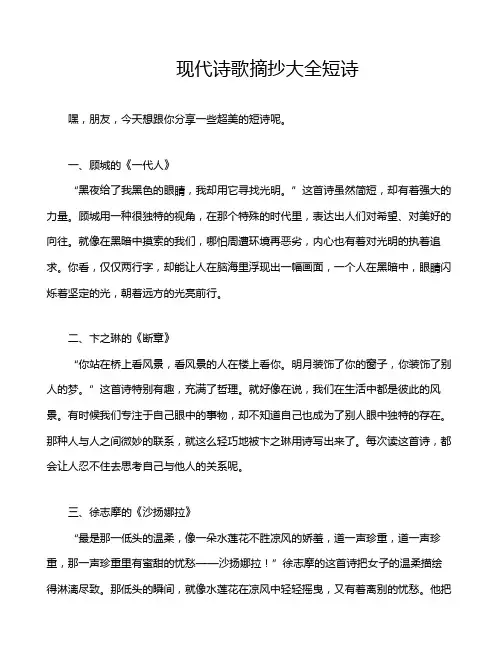 现代诗歌摘抄大全短诗