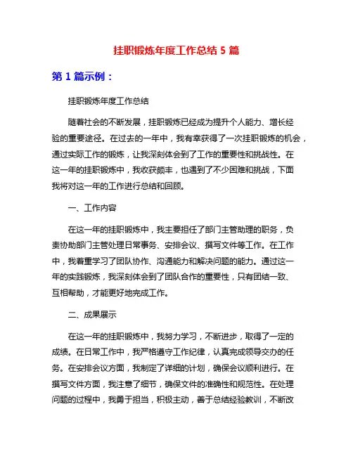 挂职锻炼年度工作总结5篇