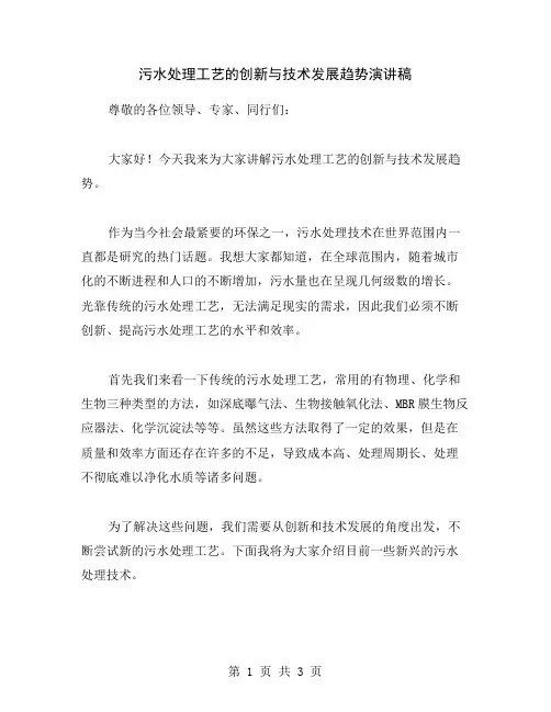 污水处理工艺的创新与技术发展趋势演讲稿