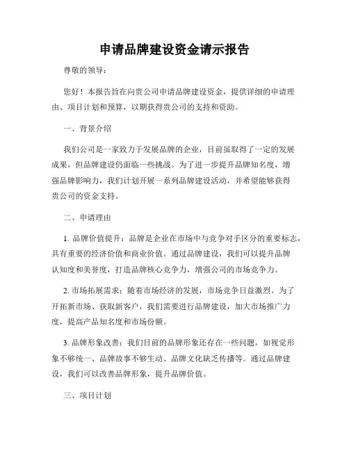 申请品牌建设资金请示报告
