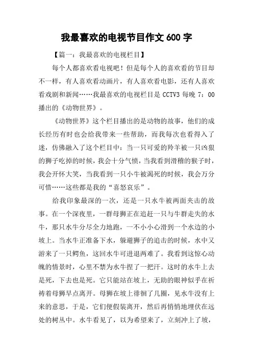 我最喜欢的电视节目作文600字