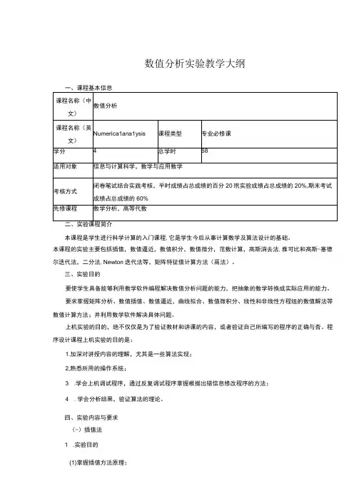 数值分析实验教学大纲