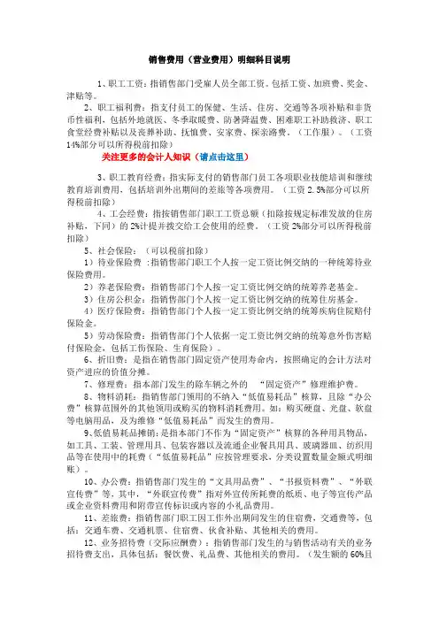 销售费用名词解释