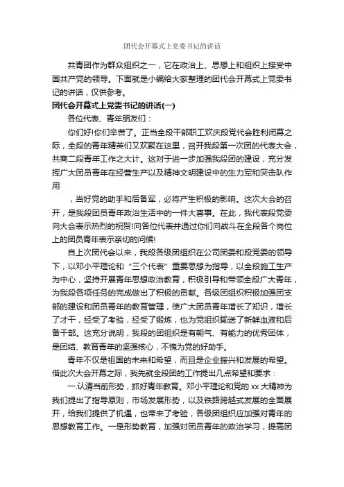 团代会开幕式上党委书记的讲话_开幕词_