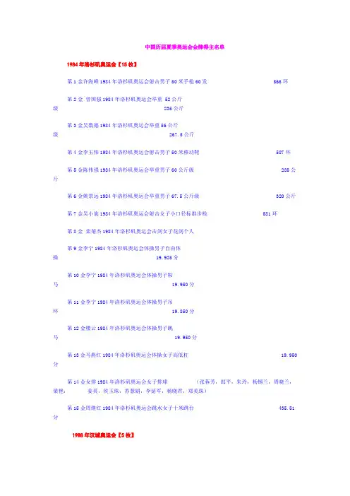 中国历届夏季奥运会金牌得主名单