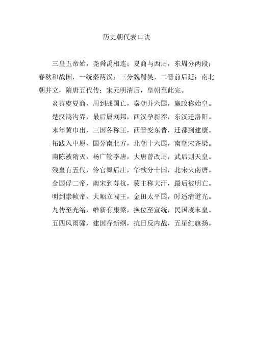 历史朝代表口诀