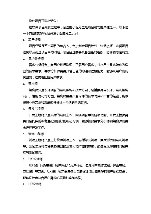软件项目开发小组分工