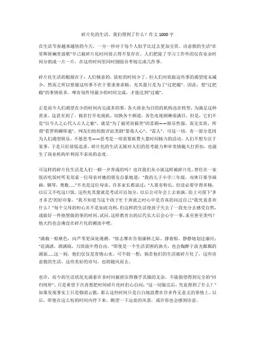 碎片化的生活-我们得到了什么？作文1000字