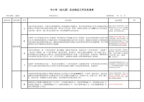 中小学(幼儿园)安全稳定工作任务清单