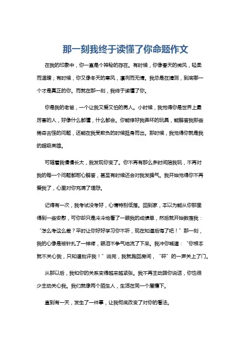 那一刻我终于读懂了你命题作文