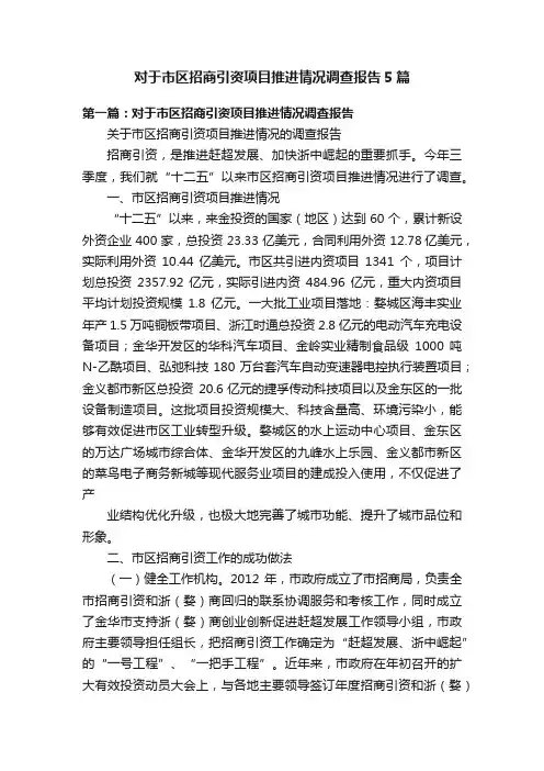 对于市区招商引资项目推进情况调查报告5篇