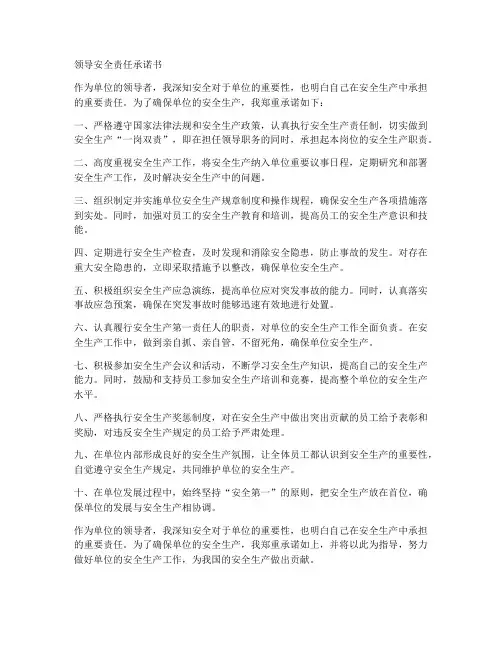 领导安全责任承诺书