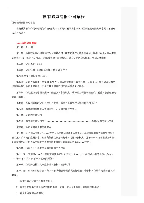 国有独资有限公司章程
