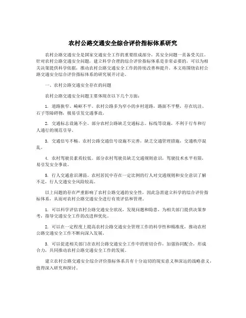 农村公路交通安全综合评价指标体系研究