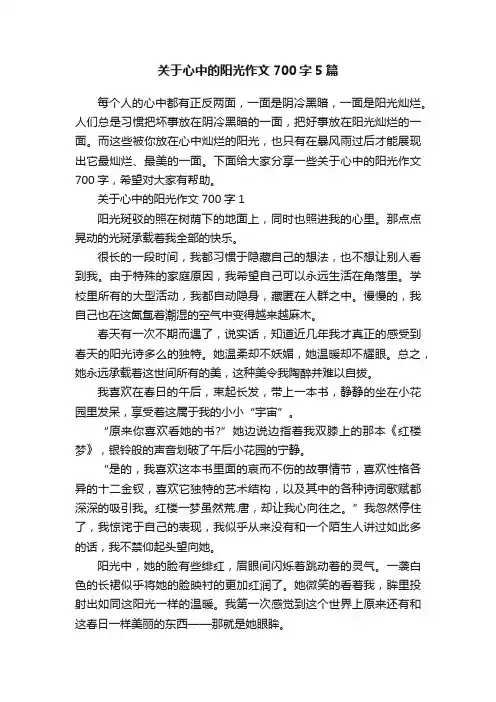 关于心中的阳光作文700字5篇