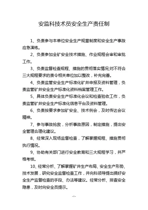 安监科技术员安全生产责任制