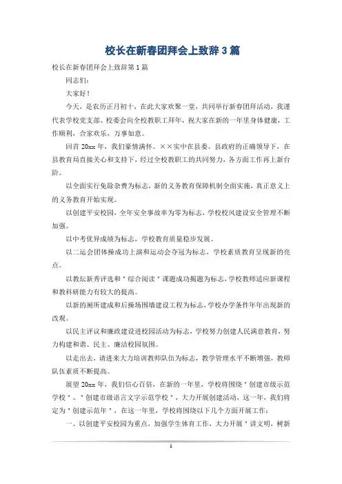 校长在新春团拜会上致辞3篇