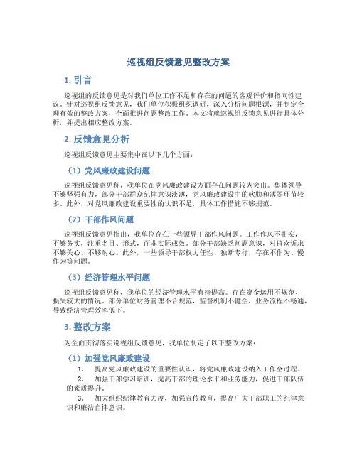 巡视组反馈意见整改方案