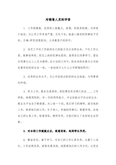 对销售人员的评语(2篇)