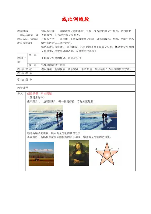 沪科版九年级数学上册22.1比例线段公开课优质教案(3)