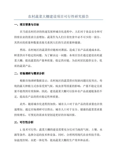 农村蔬菜大棚建设项目可行性研究报告