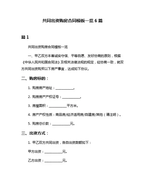 共同出资购房合同模板一览6篇
