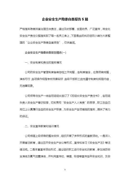 企业安全生产隐患自查报告5篇