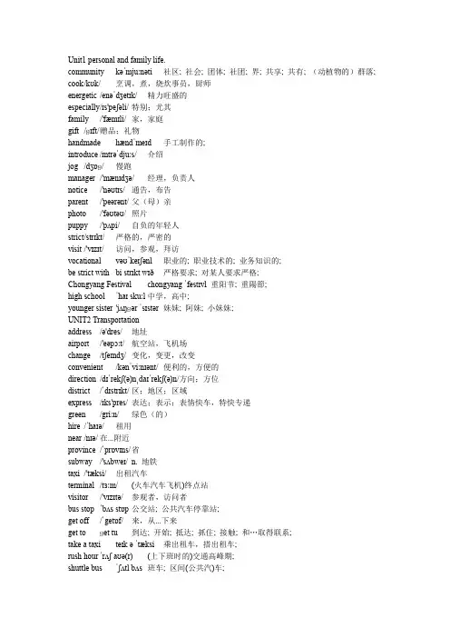 中职英语高教版2021新单词基础模块1