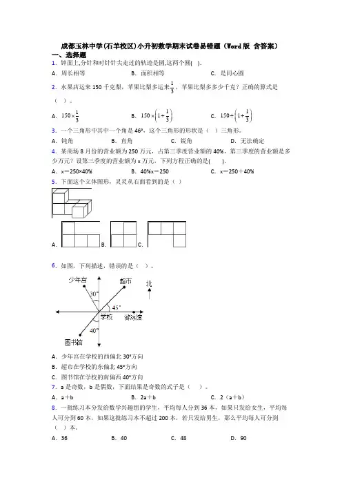 成都玉林中学(石羊校区)小升初数学期末试卷易错题(Word版 含答案)