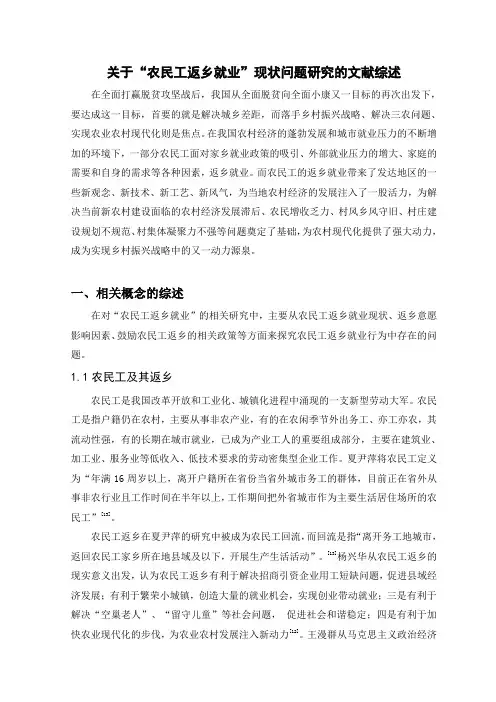 关于“农民工返乡就业”现状问题研究的文献综述