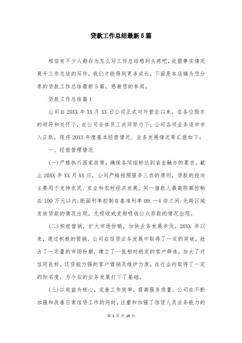 贷款工作总结最新5篇
