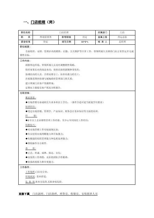 门店经理职位说明书