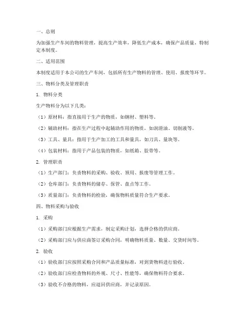 生产车间生产物料管理制度